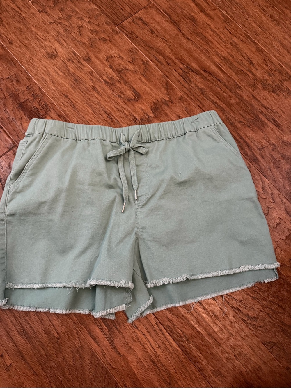 NWOT! Women's Washed Sage Drawstring Fray-Hem Shorts